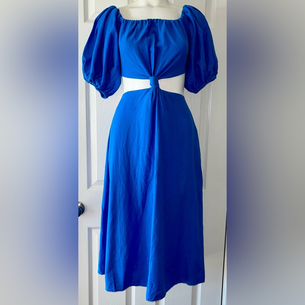 Farm Rio Off The Shoulder Blue Knot MIDI Dress size Small